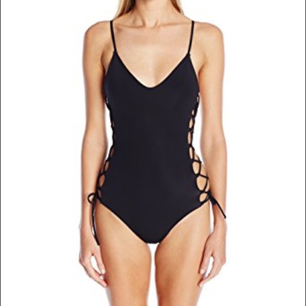 Black One Piece Lace Sides, Never Worn